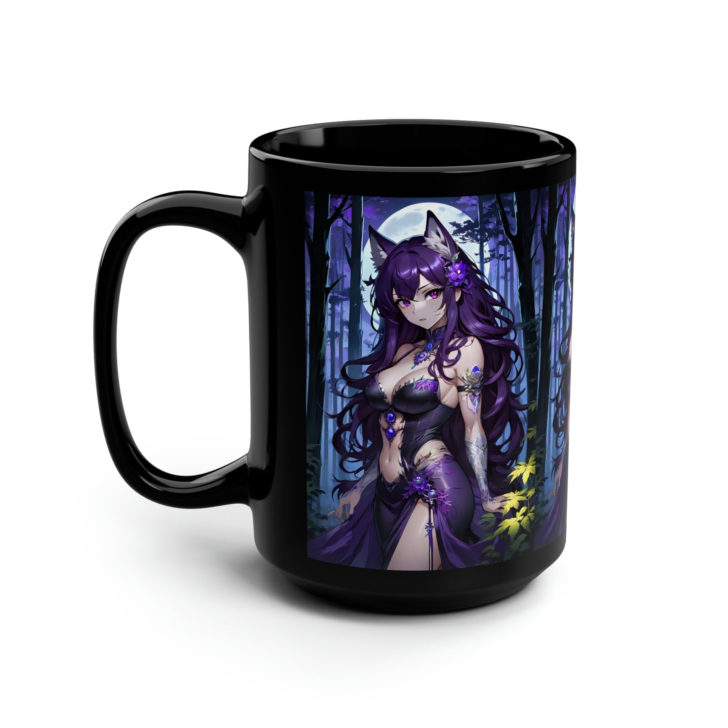 Amethyst Wolf Deity, Black Mug, 15oz