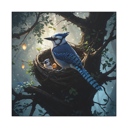 Bluejay Nest, Canvas Art, Canvas Print, Wall Decor, Original Art, Unique Gifts