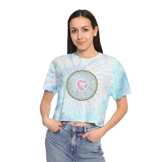 Rainbow Spiral PRIDE Heart Women's Tie-Dye Crop Tee