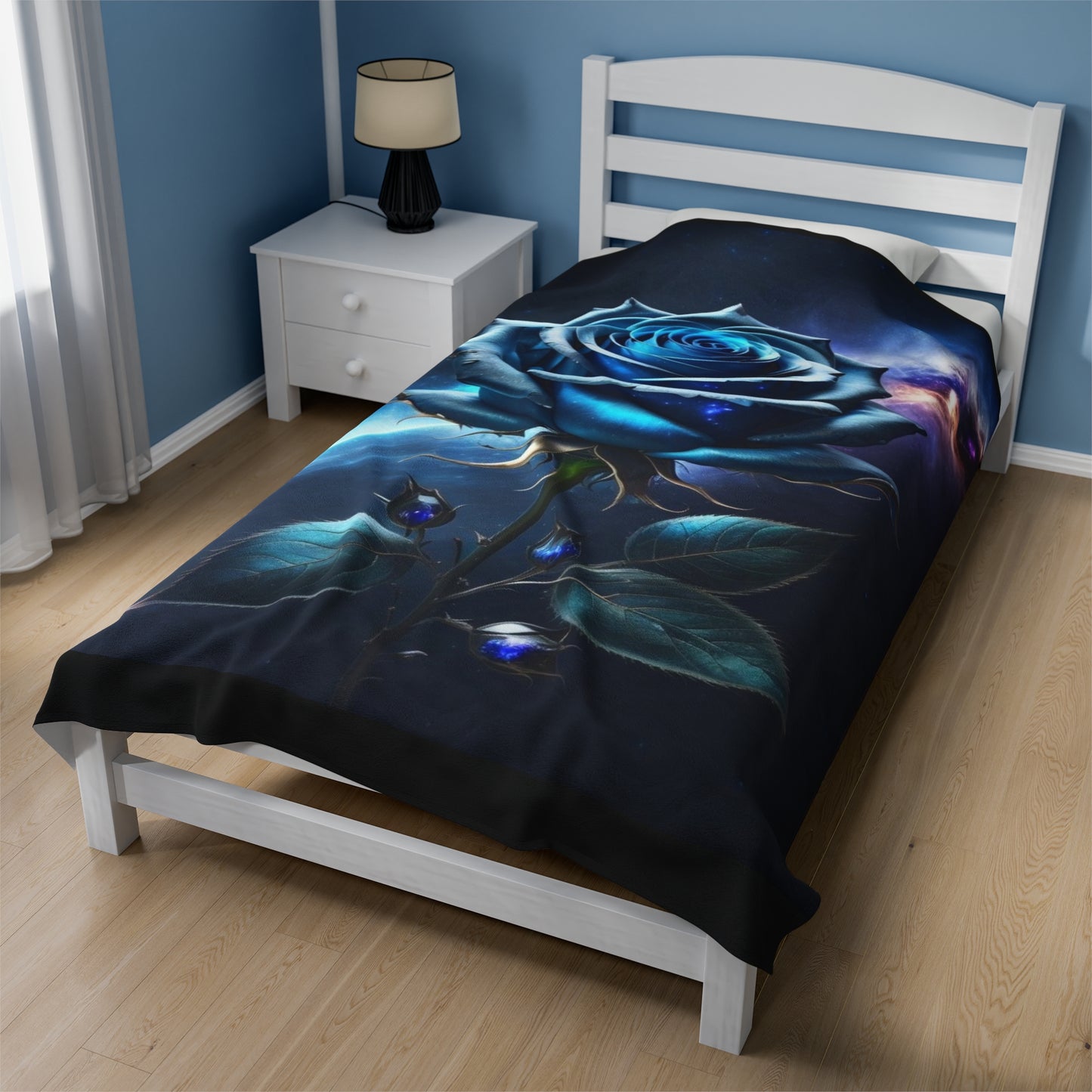 Cosmic Blue Rose, Plush Blanket