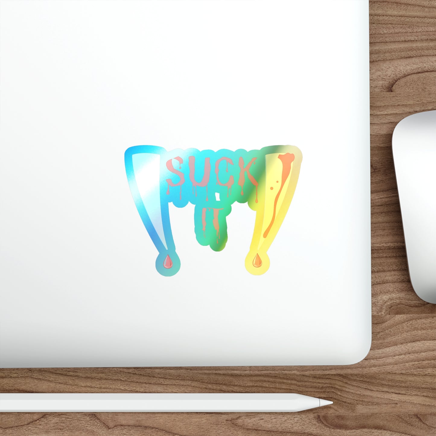 Halloween Rainbow Holographic Die-cut Vinyl Stickers Vampire Fangs