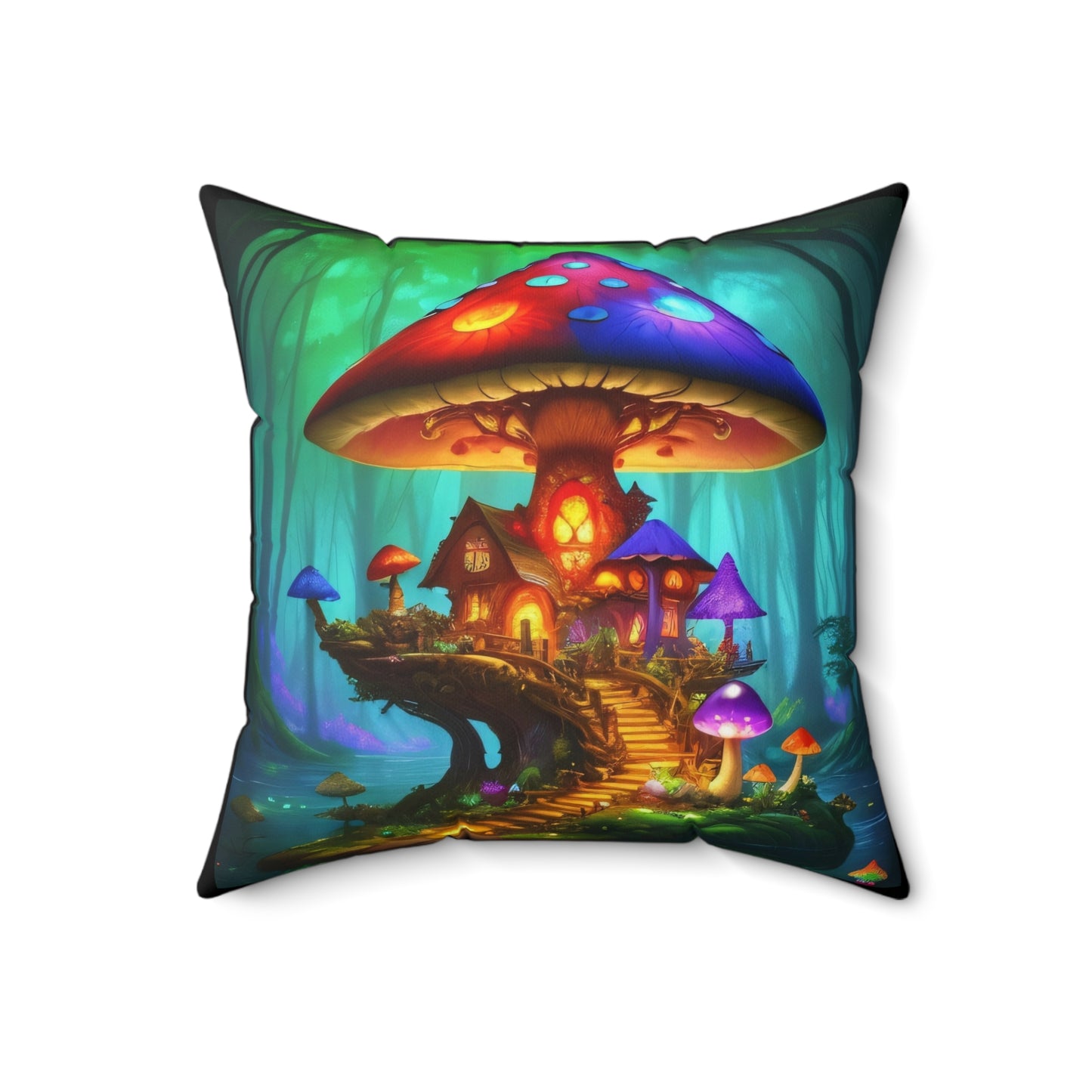 Fairy Mushroom Respite, Spun Polyester Square Pillow