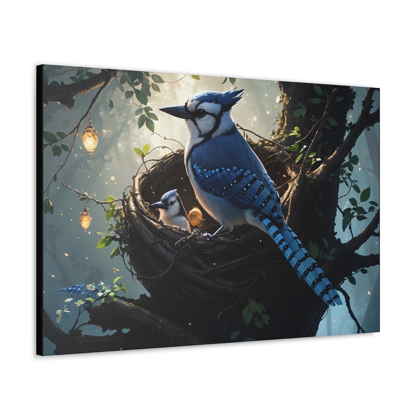 Bluejay Nest, Canvas Art, Canvas Print, Wall Decor, Original Art, Unique Gifts