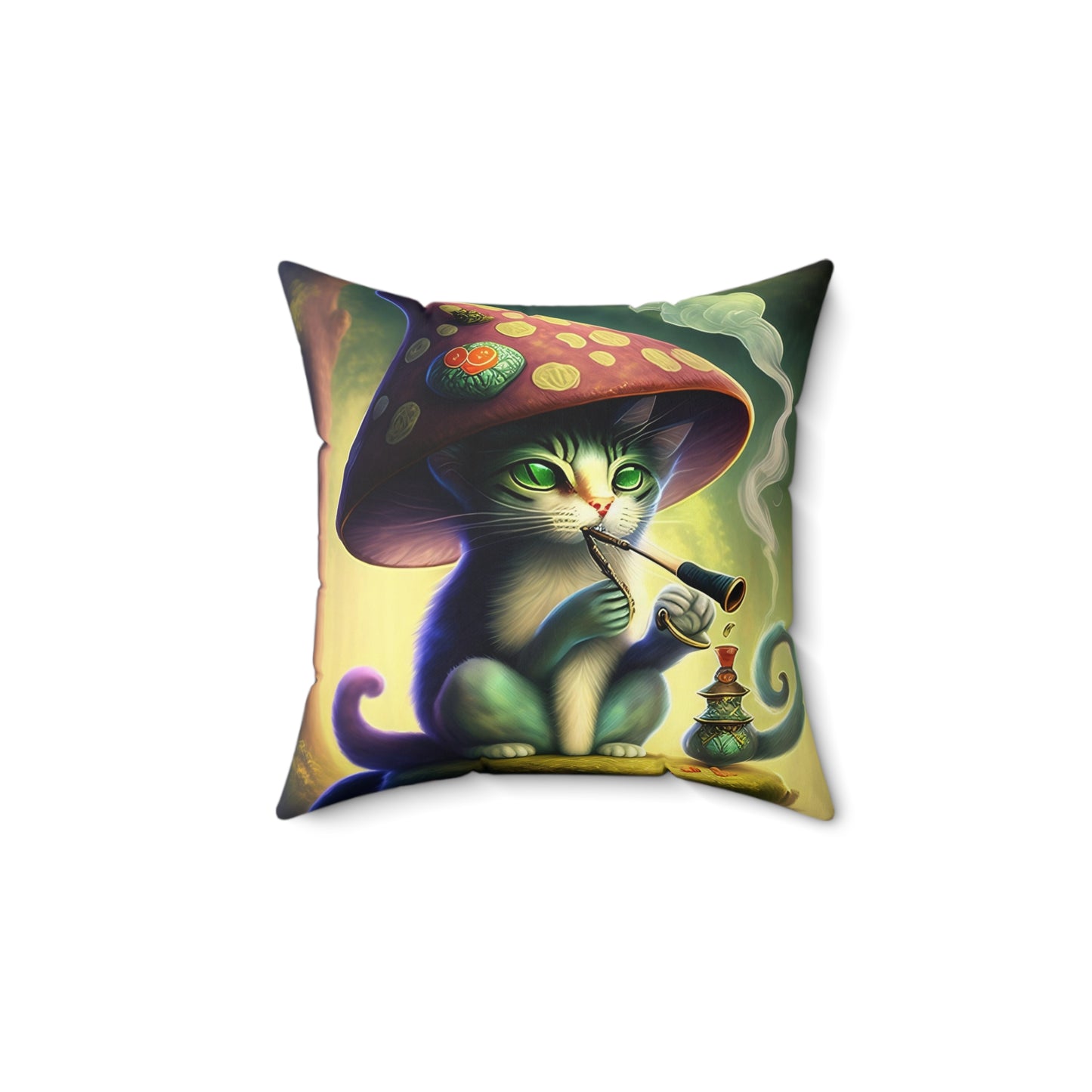 The Mushroom Cat, Spun Polyester Square Pillow