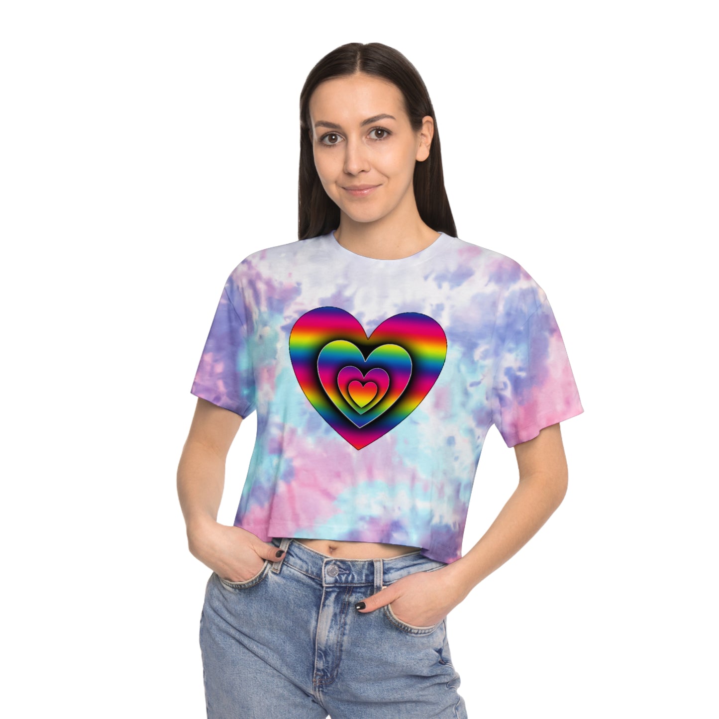 3D PRIDE Heart Women's Tie-Dye Crop Tee