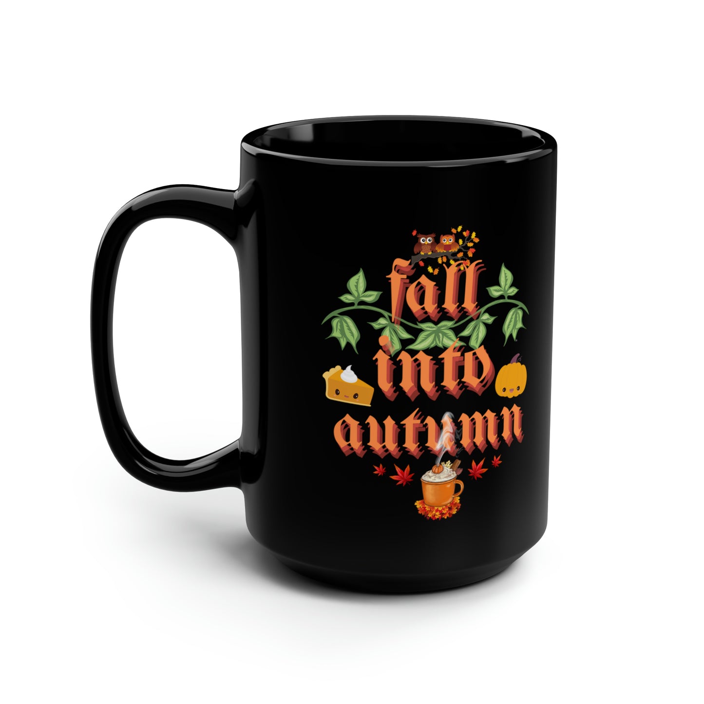 Fall Into Autumn Black Mug, 15oz