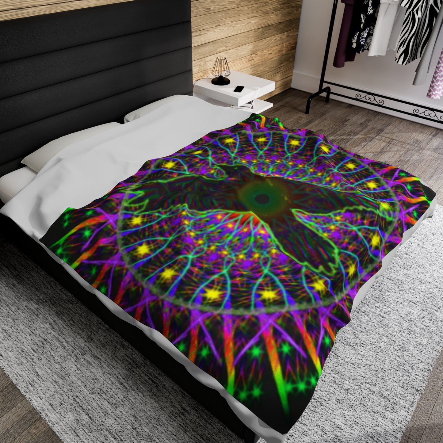 Rainbow Raven Mandala Giant Velveteen Plush Blanket