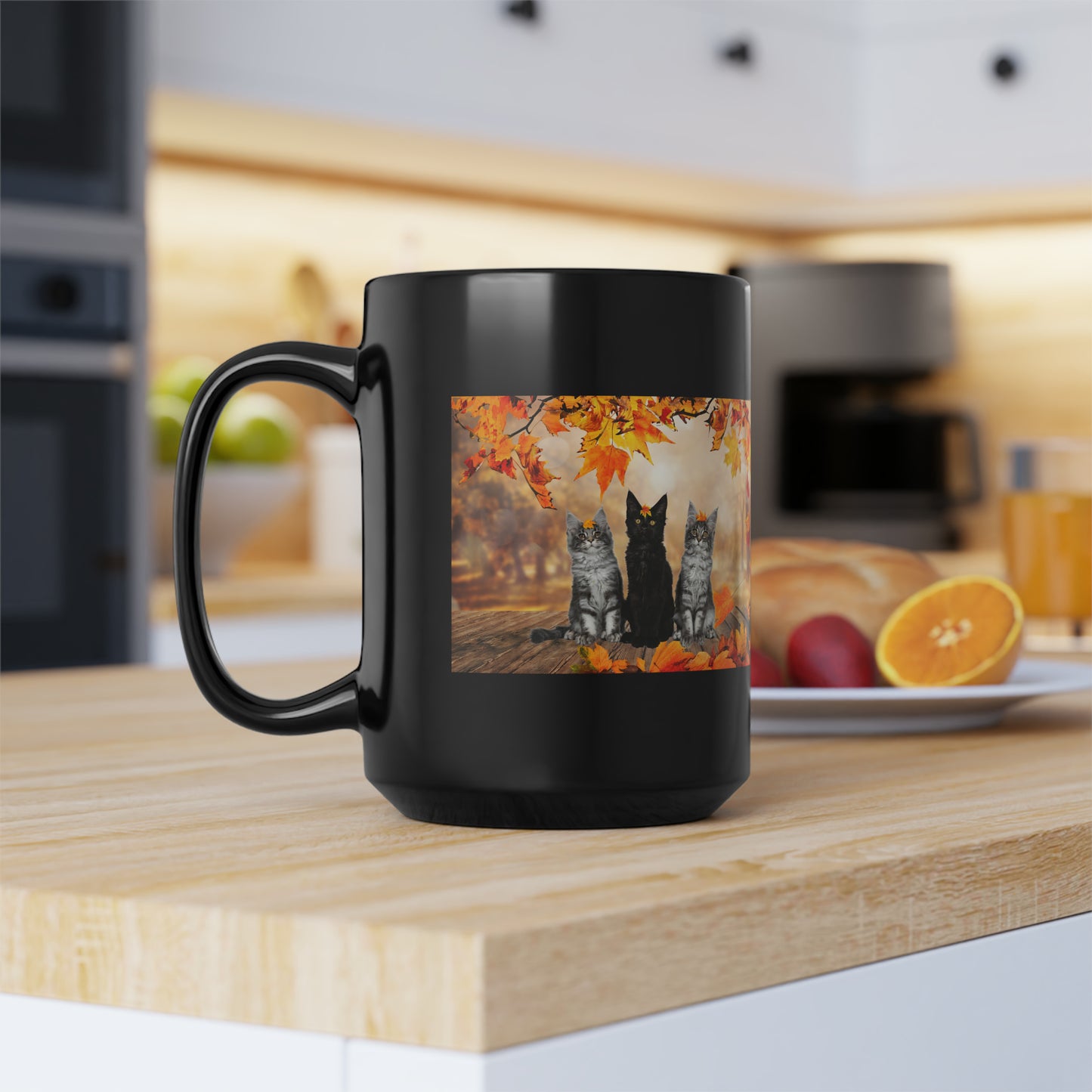 Cute kitten Fall Black Mug, 15oz