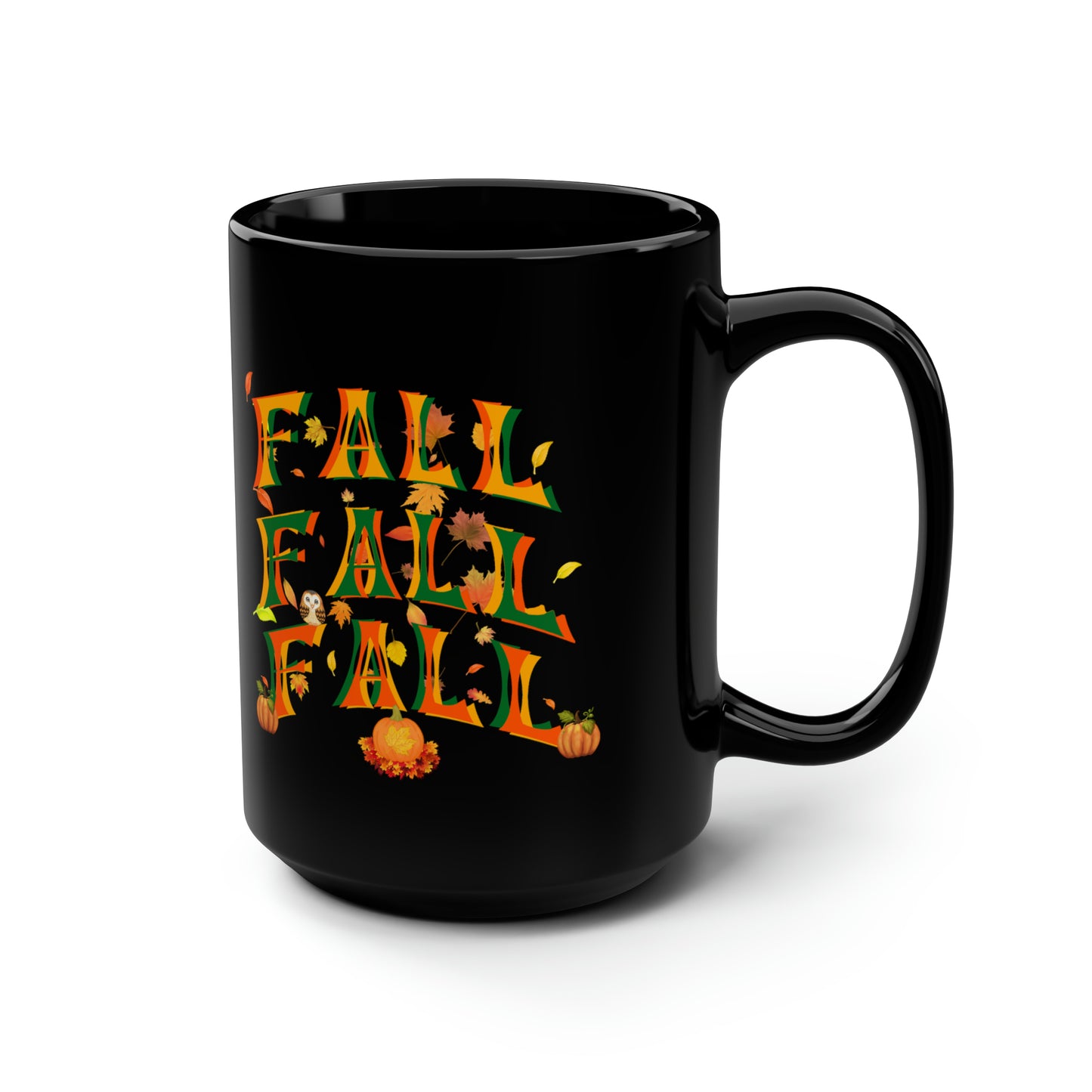 Fall Fall Fall Black Mug, 15oz