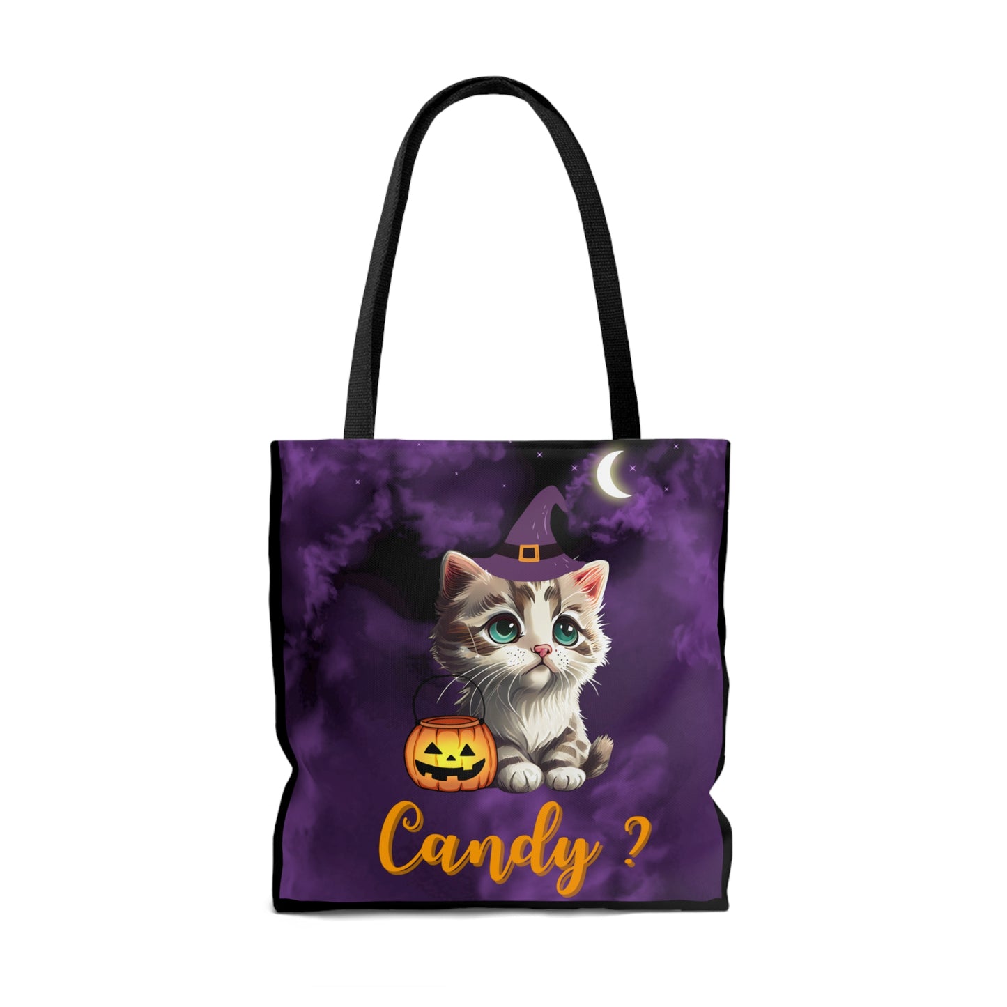 Candy Halloween Tote Bag, Cute Witchy Cat, Candy Tote Bag