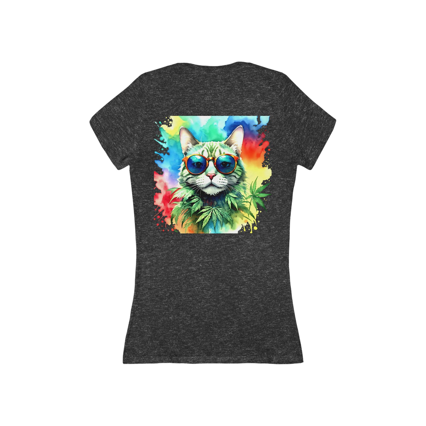 Chasing The Rainbow Cat, Women's Jersey Short Sleeve Deep V-Neck Tee