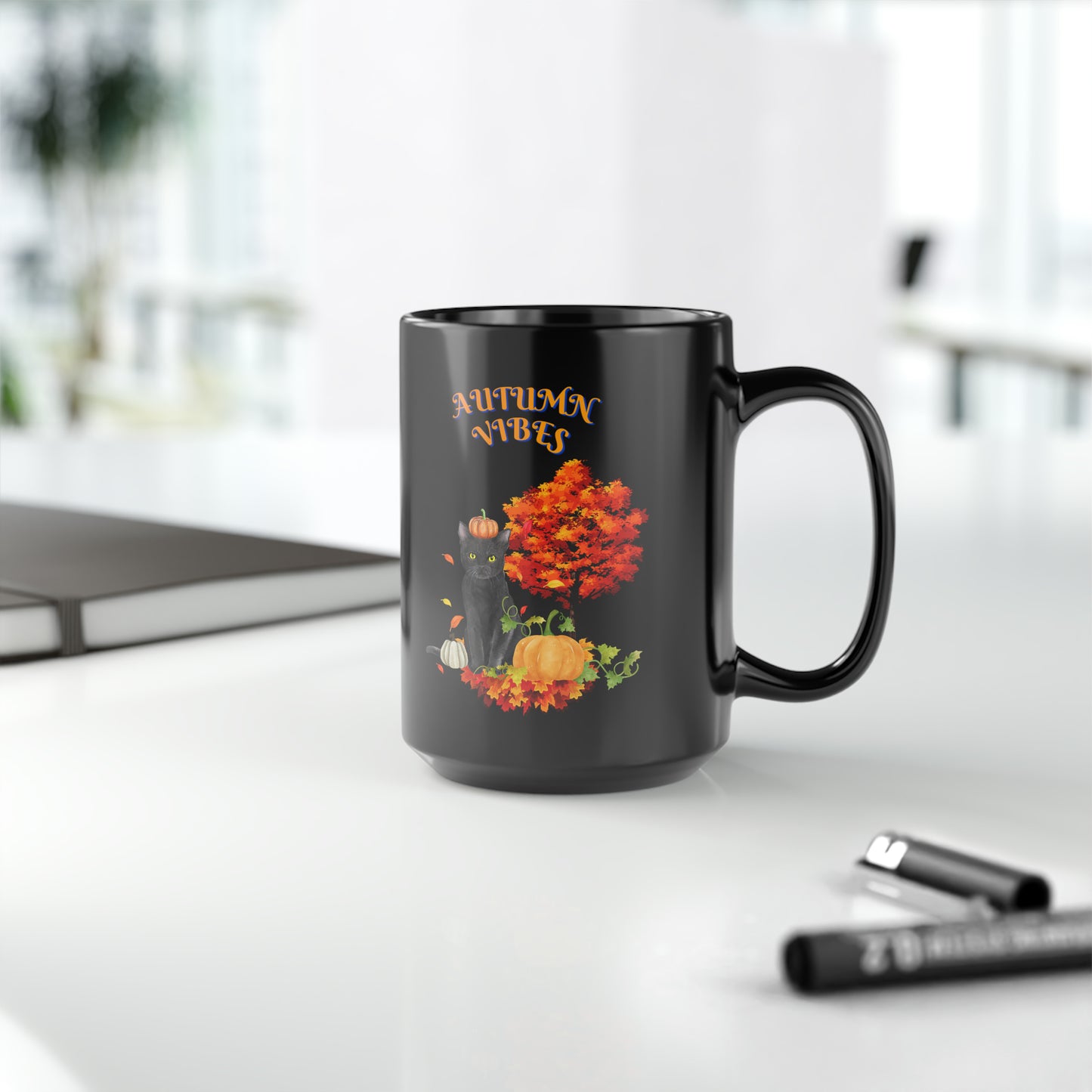 Autumn Vibes Fall Black Mug, 15oz