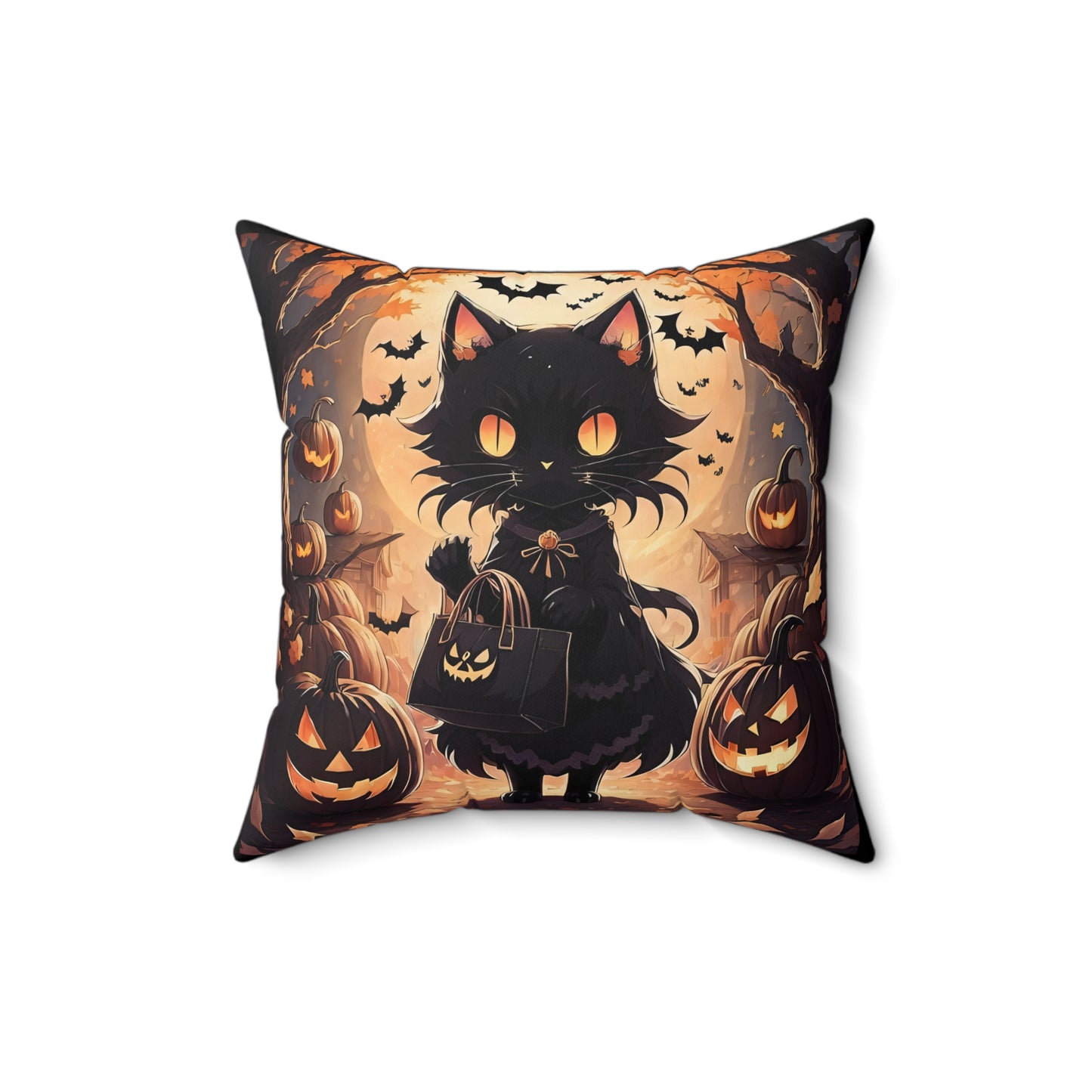 Halloween Anime Cat Spun Polyester Square Pillow