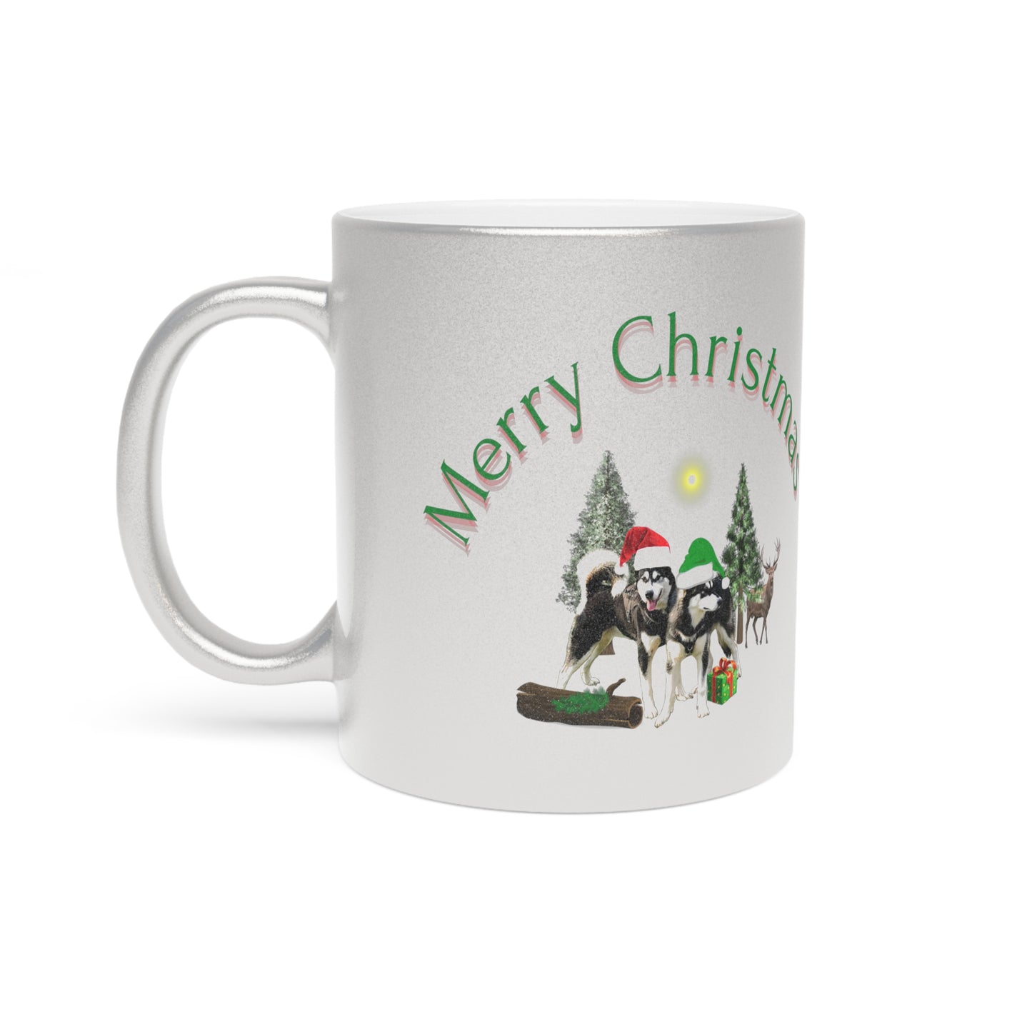 Merry Christmas Malamutes Metallic Mug (Silver\Gold)