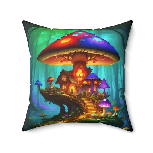 Fairy Mushroom Respite, Spun Polyester Square Pillow