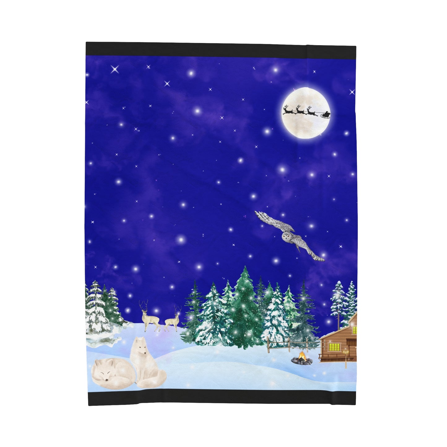Snowy Christmas Night Velveteen Plush Blanket