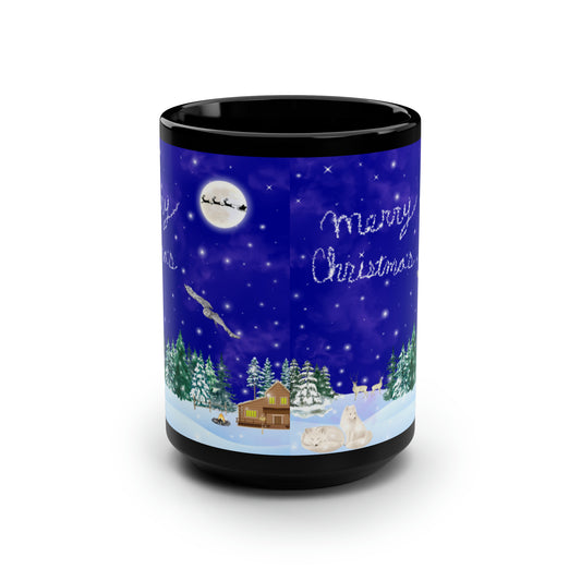 Merry Christmas Scenic Black Mug, 15oz