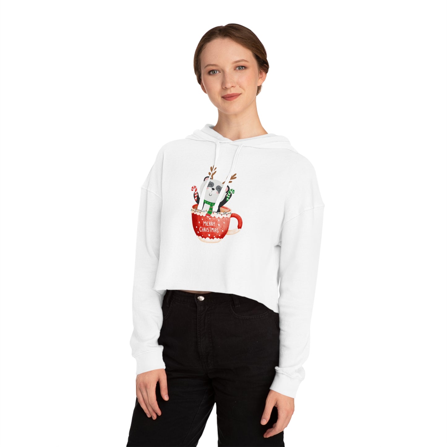 Merry Christmas Panda Women’s Cropped Hooded Sweatshirt