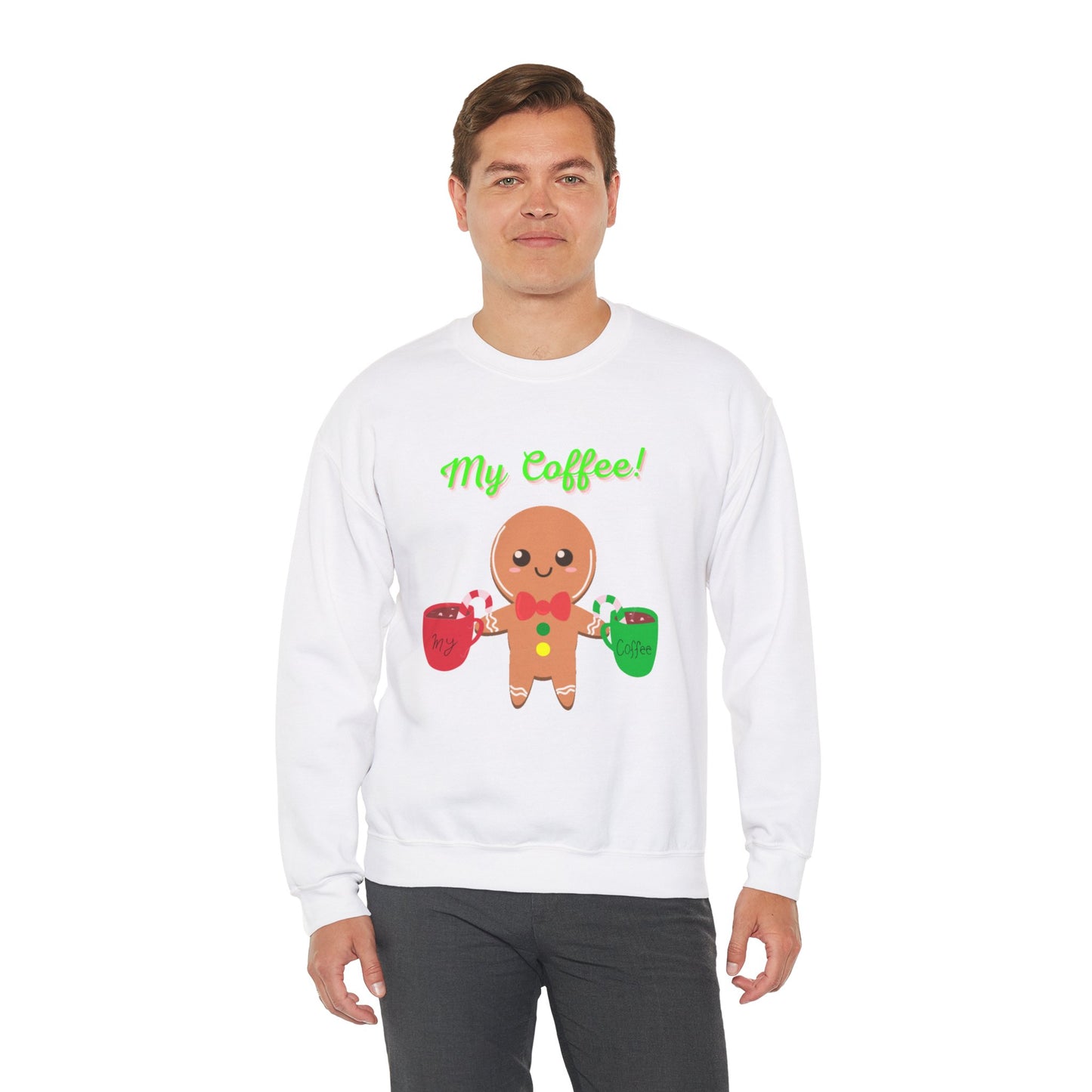 My Coffee Christmas Crewneck Sweatshirt, Gingerbread Man, Mens Gift, Womens Gift, Coffee Lover Shirt