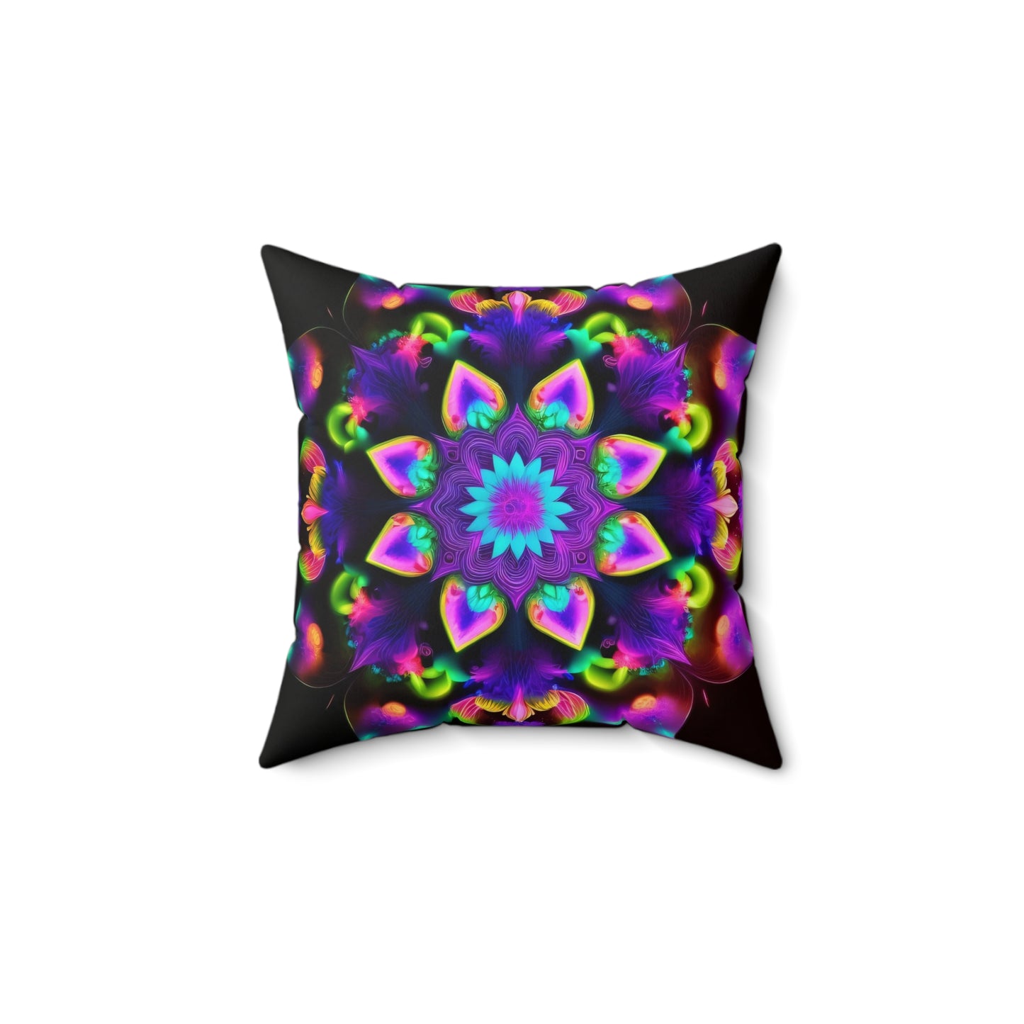 Psychedelic Mandala Flower, Spun Polyester Square Pillow