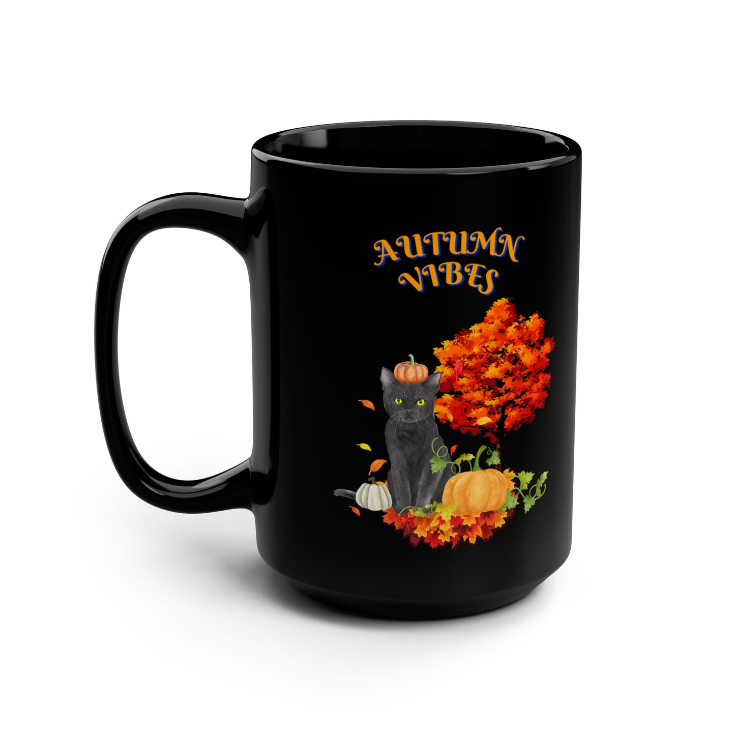 Autumn Vibes Fall Black Mug, 15oz