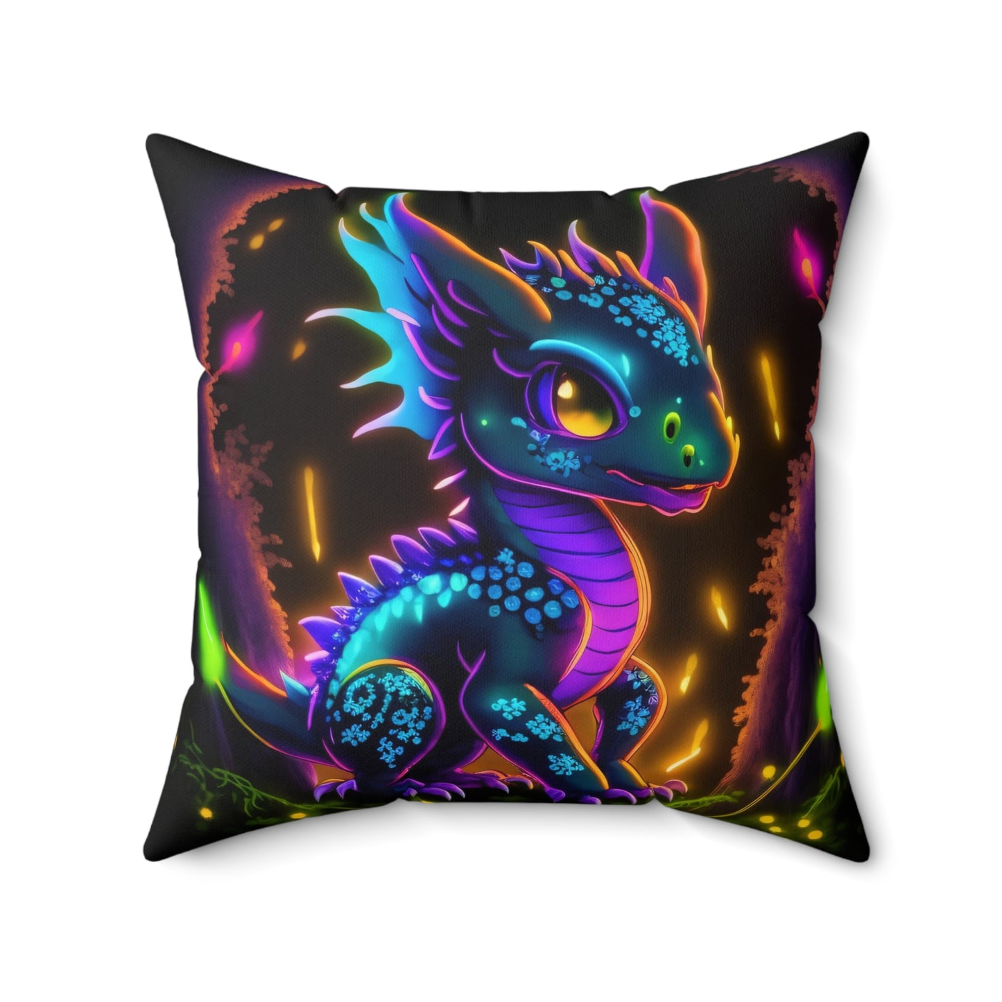 Neon Baby Dragon, Spun Polyester Square Pillow