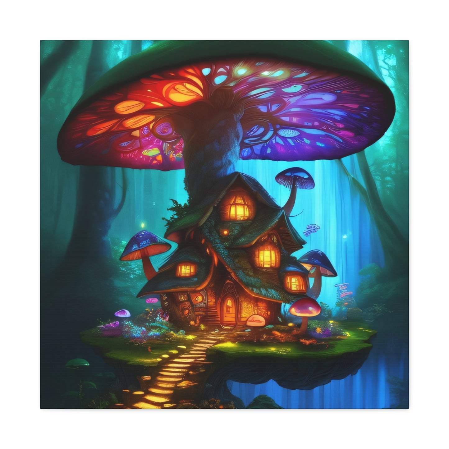 Mystic Mushroom House, Canvas Art, Canvas Print, Wall Decor, Original Art, Unique Gifts