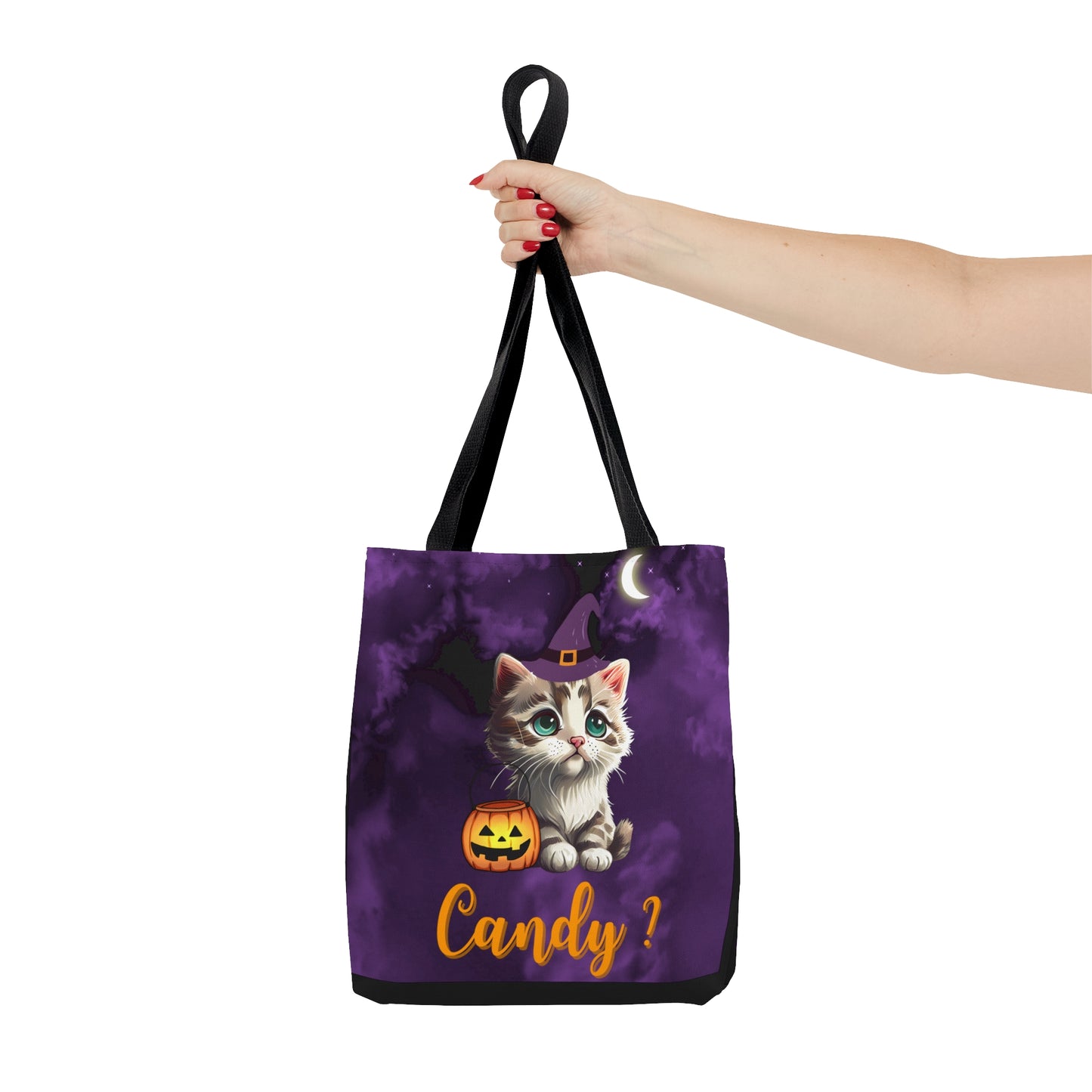 Candy Halloween Tote Bag, Cute Witchy Cat, Candy Tote Bag