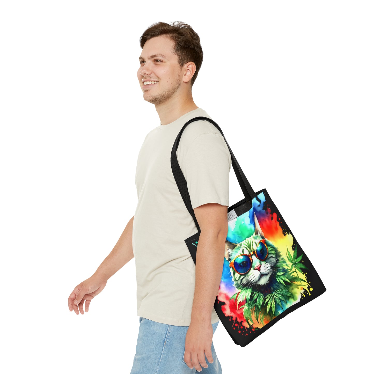 Chasing The Rainbow Cat, 420 Themed, Tote Bag