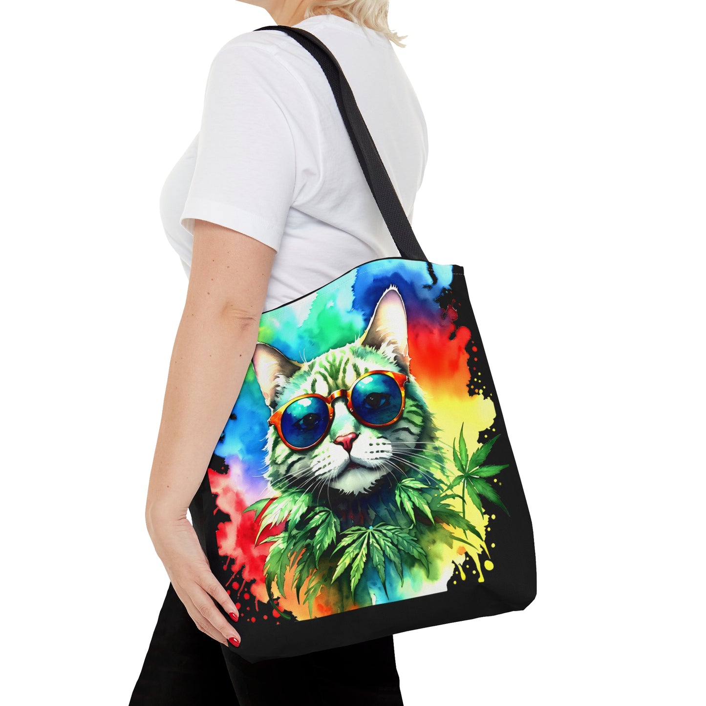 Chasing The Rainbow Cat, 420 Themed, Tote Bag