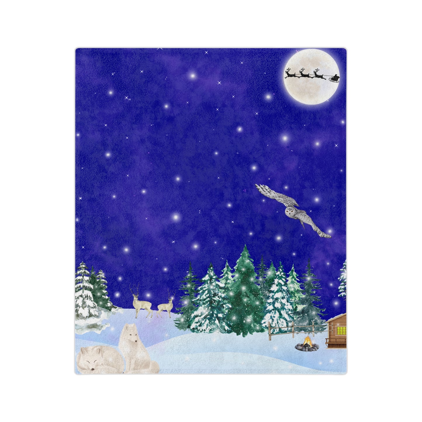 Snowy night Christmas Velveteen Minky Blanket