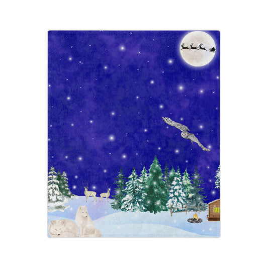 Snowy night Christmas Velveteen Minky Blanket