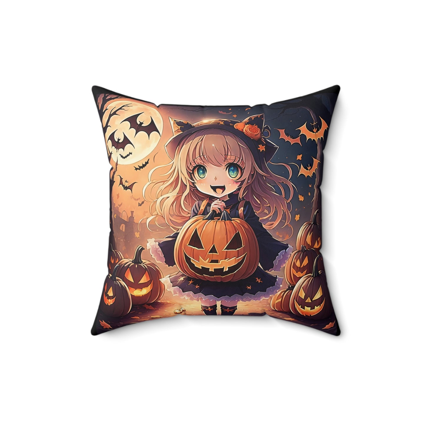 Halloween, Anime Girl, Spun Polyester Square Pillow