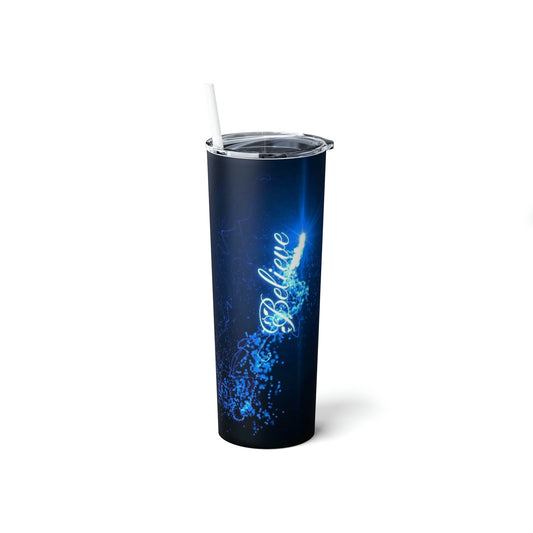 Believe, Skinny Steel Tumbler with Straw, 20oz, Gifts