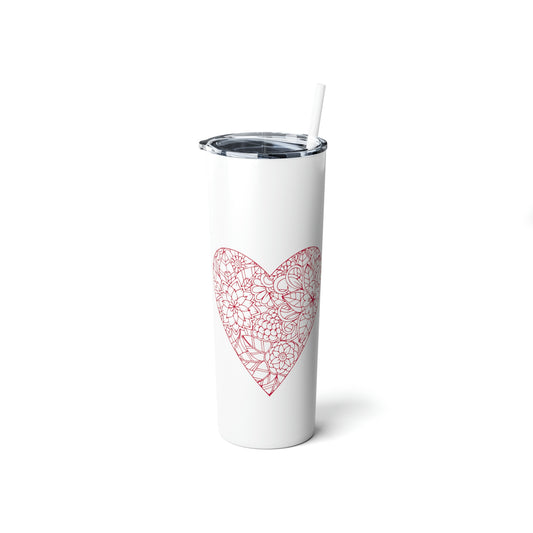 Heart, Skinny Steel Tumbler with Straw, 20oz, Gifts