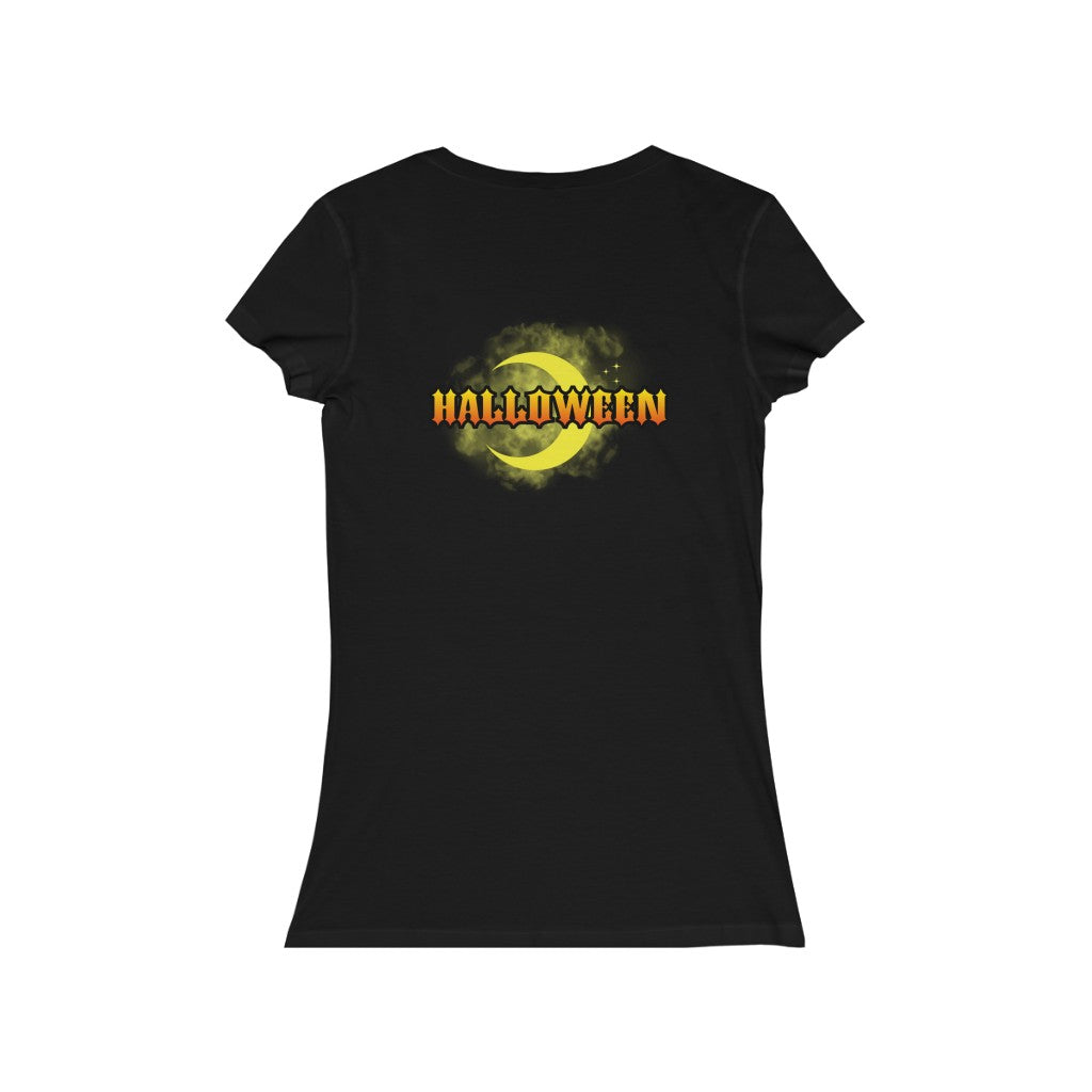 Women's Jersey Short Sleeve V-Neck Tee Spooky Pumpkin Halloween Top