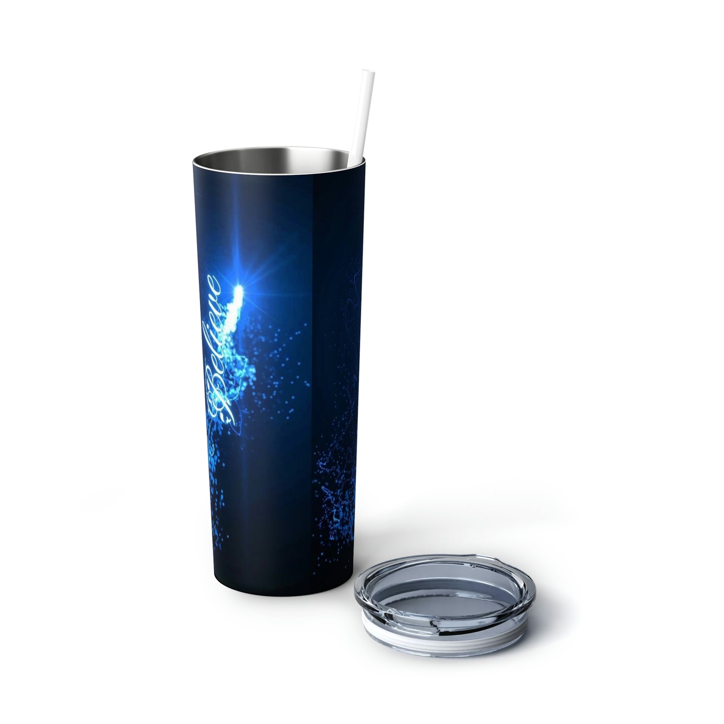 Believe, Skinny Steel Tumbler with Straw, 20oz, Gifts