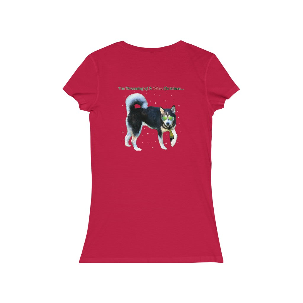 Women's Christmas Jersey "Wine Christmas" Short Sleeve V-Neck Tee