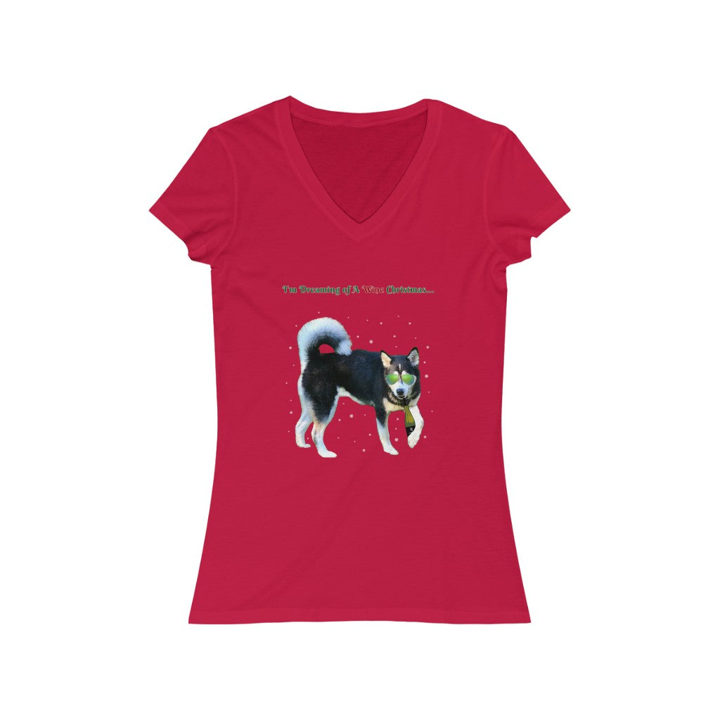 Women's Christmas Jersey "Wine Christmas" Short Sleeve V-Neck Tee