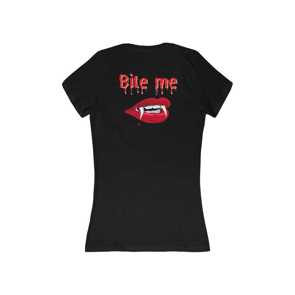 Bite Me Women's Jersey Short Sleeve Deep V-Neck Tee