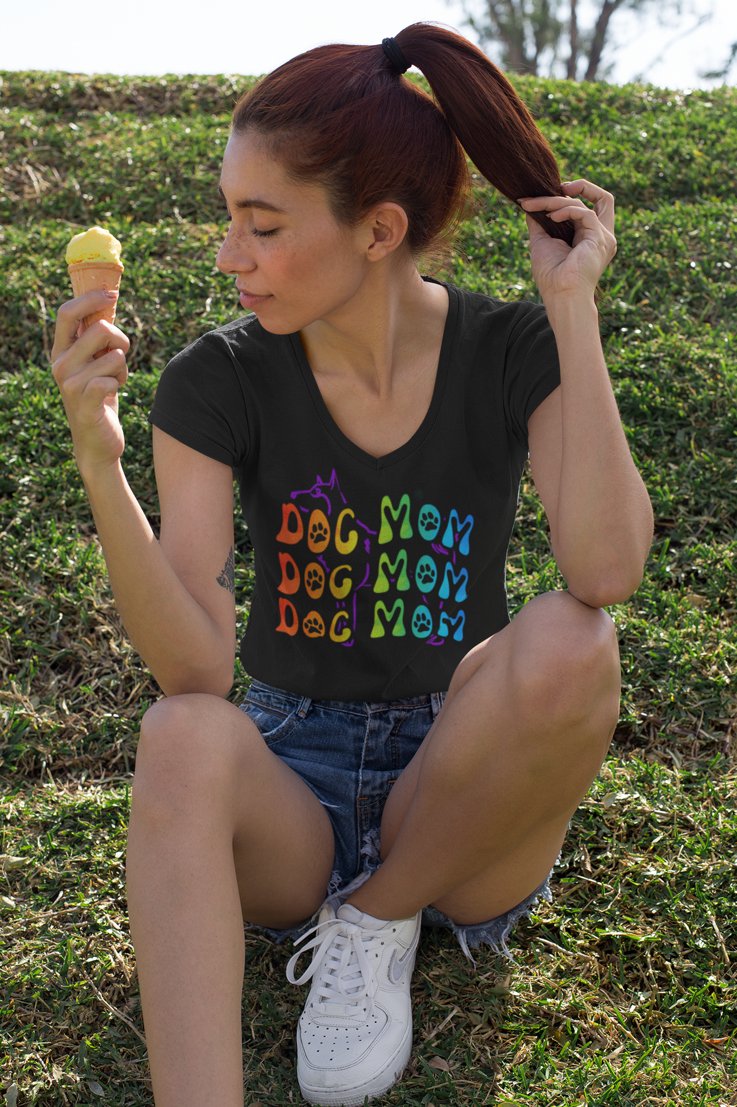Dog Mom Women's Jersey Short Sleeve Deep V-Neck Tee