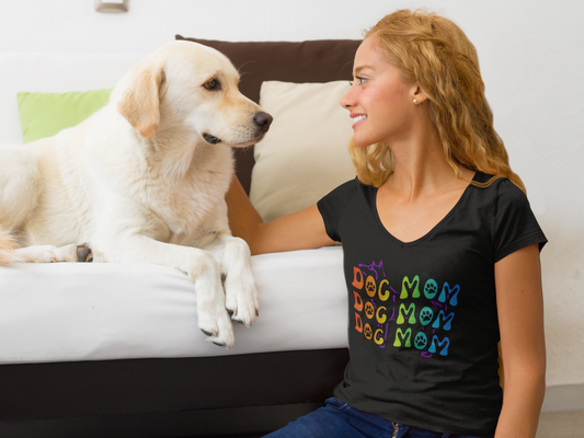 Dog Mom Women's Jersey Short Sleeve Deep V-Neck Tee