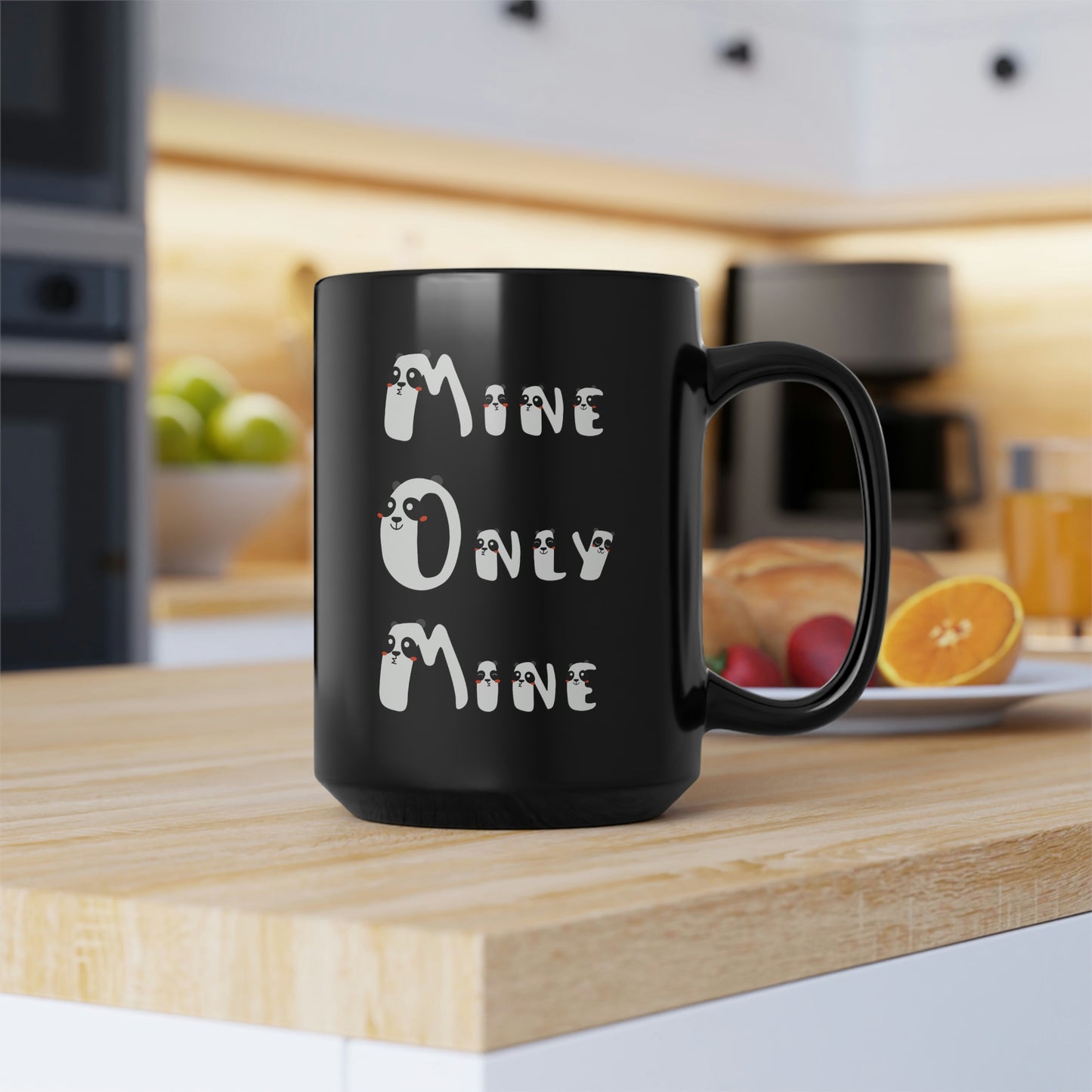 Mine Only Mine, Mom anagrams, Black Mug, 15oz, Mothers Day Gift Idea, Panda Lover Gift