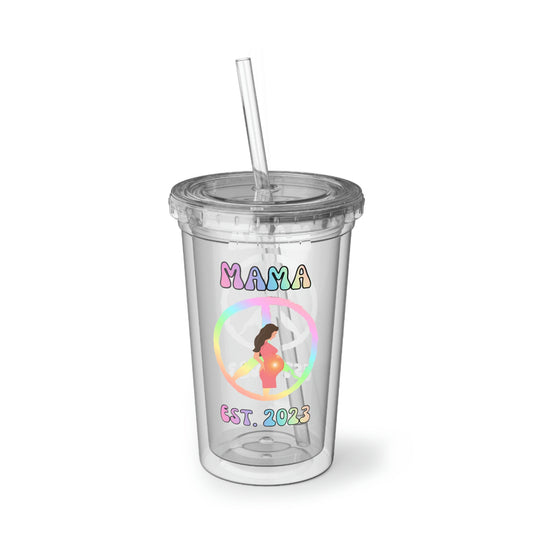 Mama Est 2023, New Mom Gift, See Through Cup With Straw, Mothers Day Gift