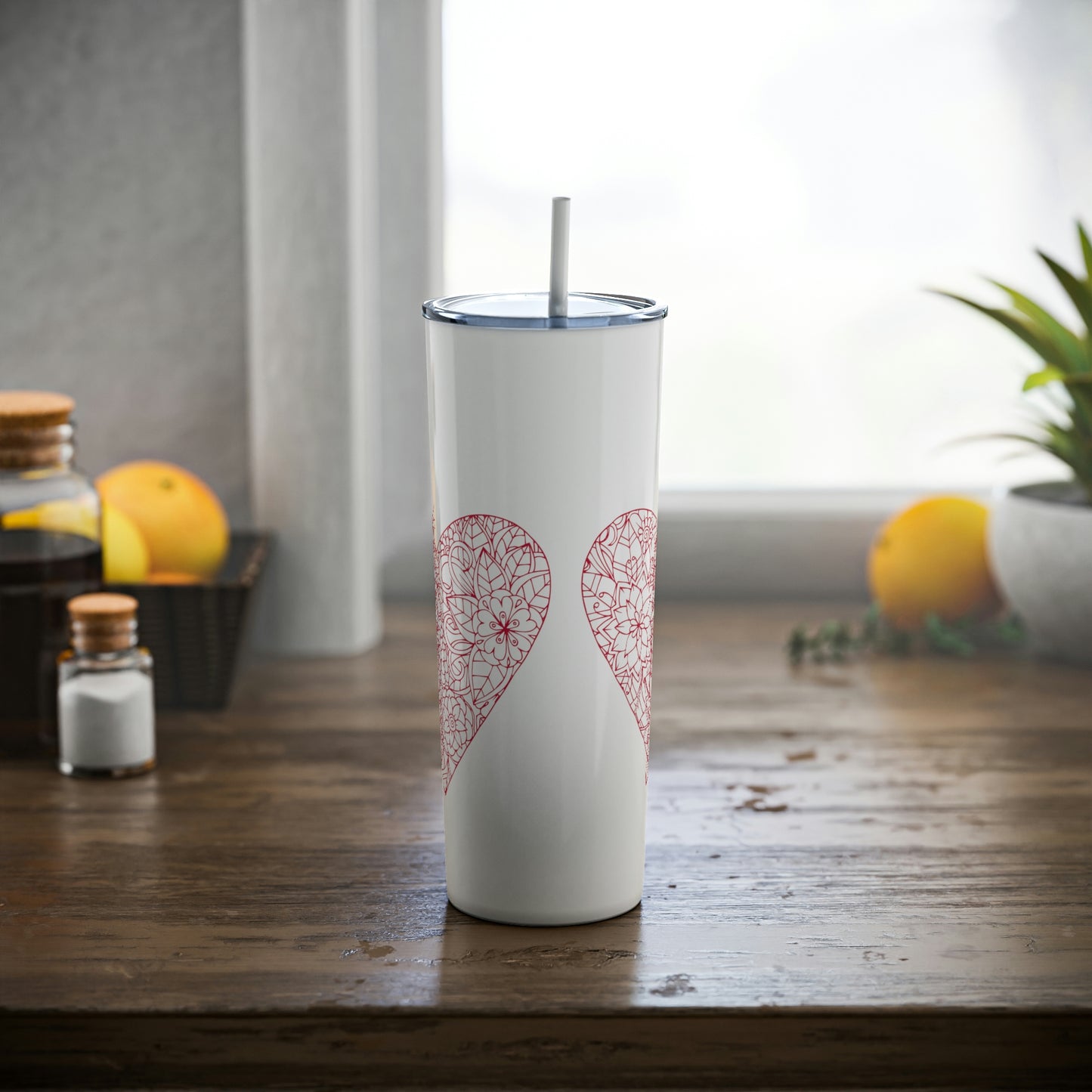 Heart, Skinny Steel Tumbler with Straw, 20oz, Gifts