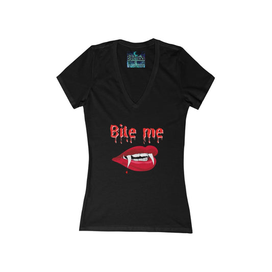 Bite Me Women's Jersey Short Sleeve Deep V-Neck Tee