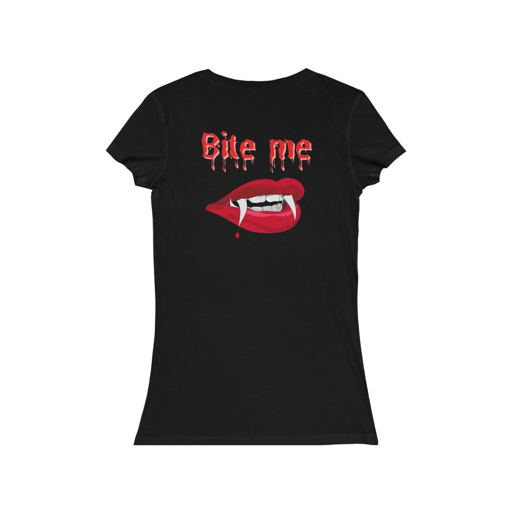 Bite Me Women's Halloween Jersey Short Sleeve V-Neck Tee