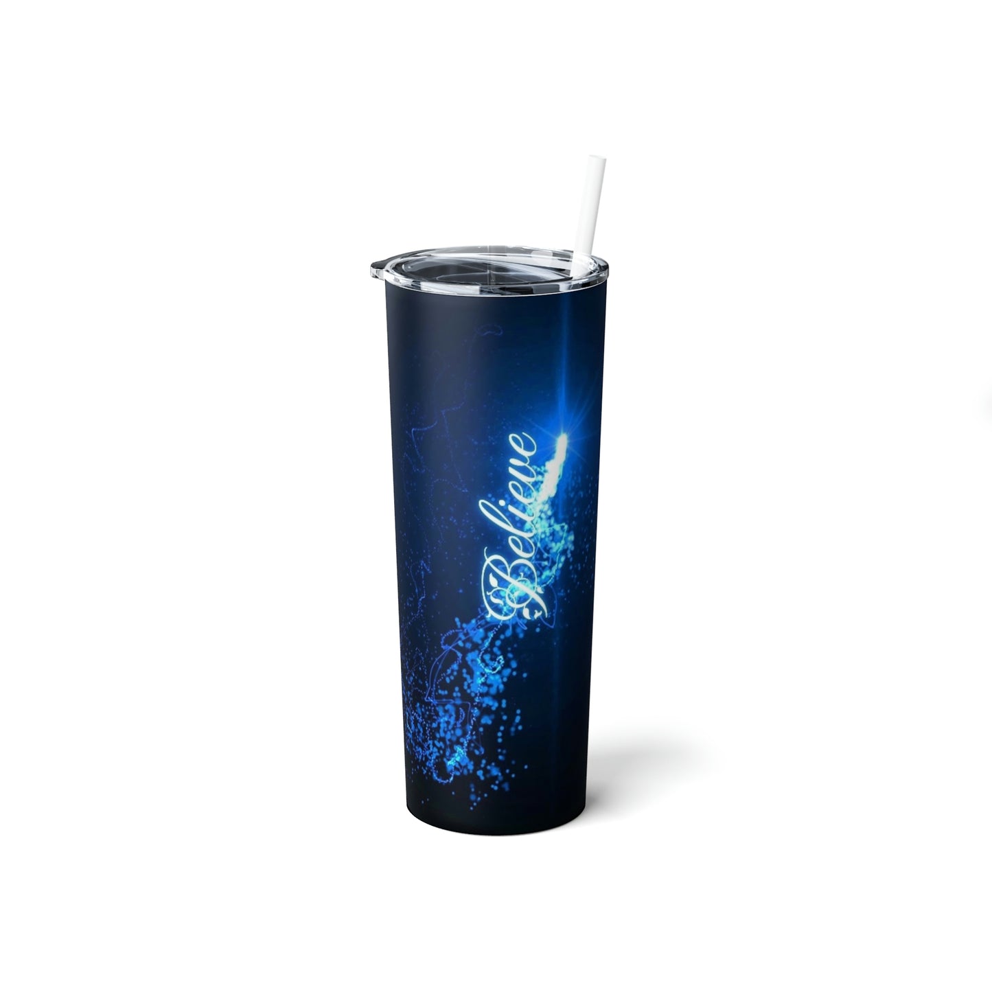 Believe, Skinny Steel Tumbler with Straw, 20oz, Gifts