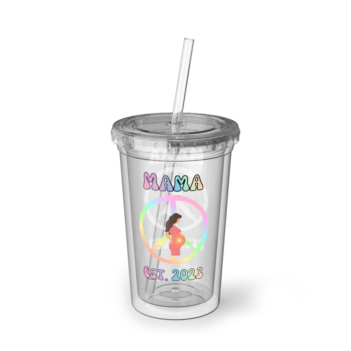 Mama Est 2023, New Mom Gift, See Through Cup With Straw, Mothers Day Gift