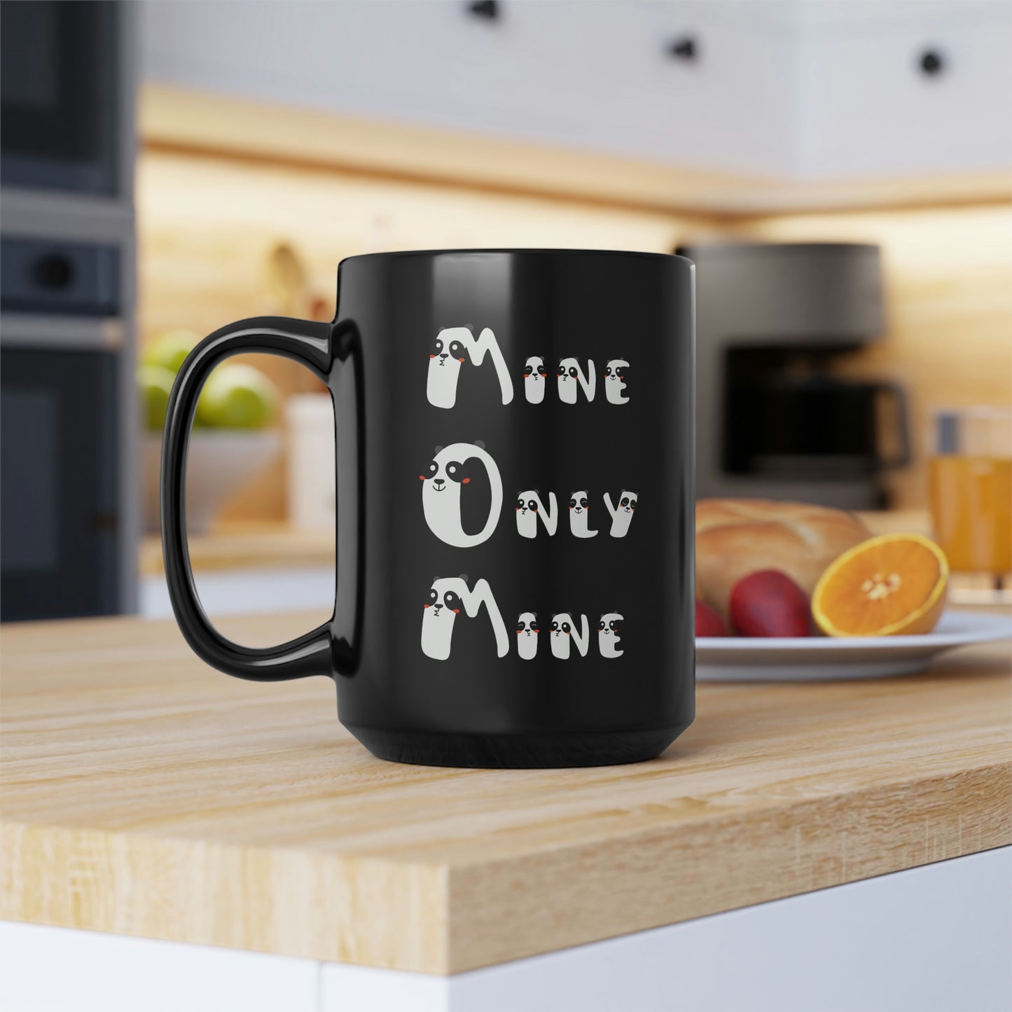 Mine Only Mine, Mom anagrams, Black Mug, 15oz, Mothers Day Gift Idea, Panda Lover Gift